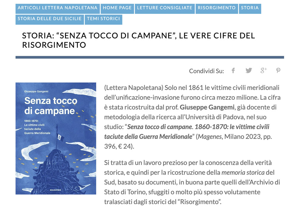 “Senza tocco di campane”, le vere cifre del Risorgimento